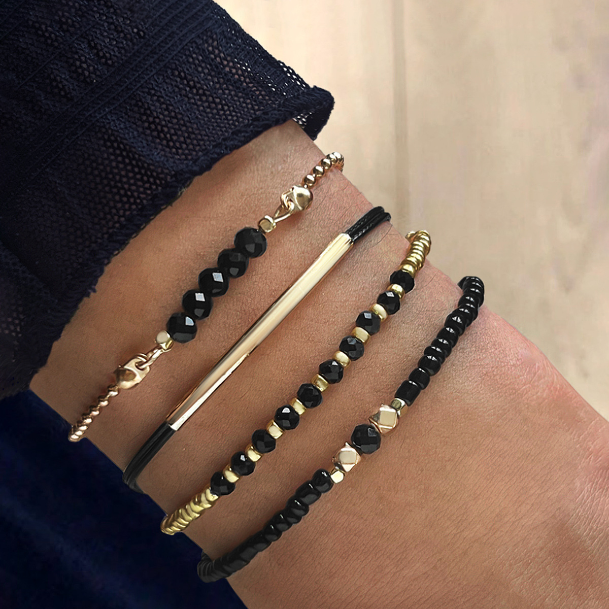 Black Tin Candle - Set di braccialetti in pietra di