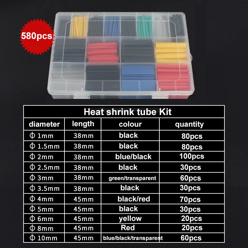 Shrink Sleeve Pvc - 580 pz/set restringimento impermeabile 2:1 tubo
